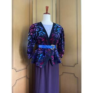 Vintage jacket with ombré velvet appliqué, size 12